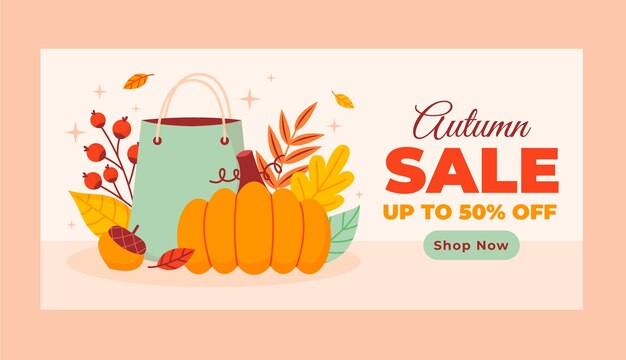 Flat horizontal sale banner template for fall season celebration