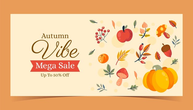 Flat horizontal sale banner template for fall season