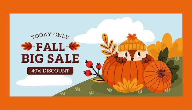 Free vector flat horizontal sale banner template for fall season