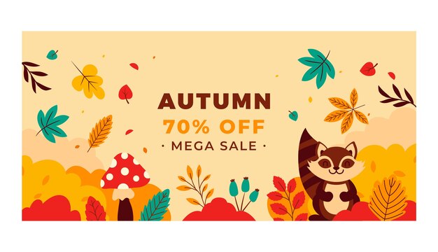 Flat horizontal sale banner template for fall season