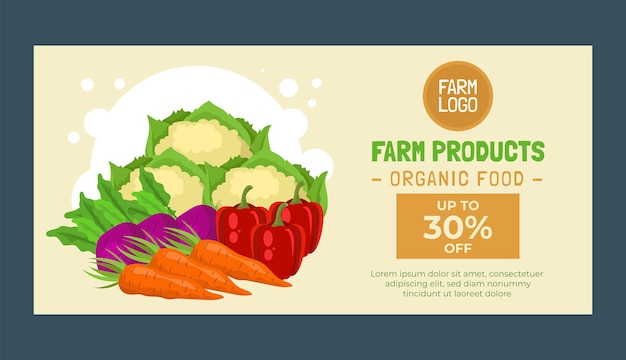 Free vector flat horizontal sale banner template for farming and cultivation