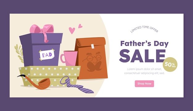 Flat horizontal sale banner template for father's day celebration