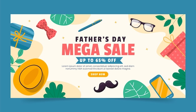 Free vector flat horizontal sale banner template for father's day celebration