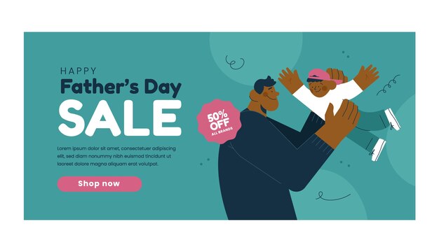 Free vector flat horizontal sale banner template for father's day celebration