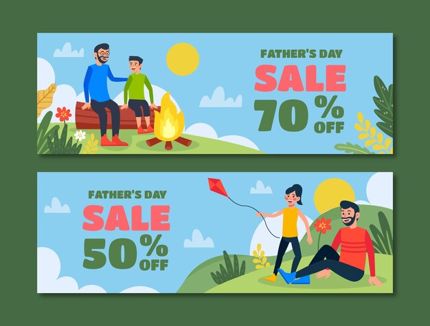 Flat horizontal sale banner template for father's day celebration