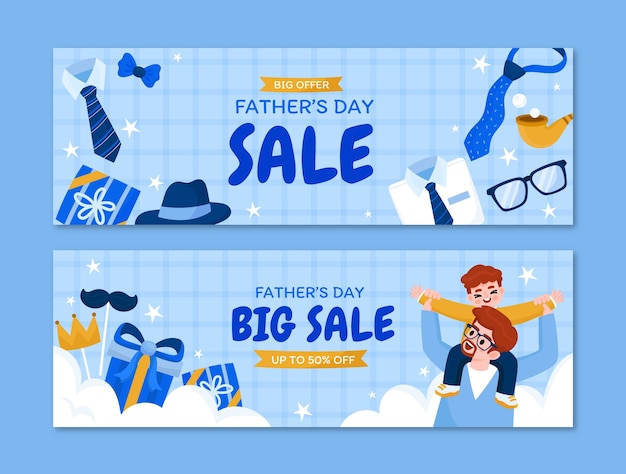 Flat horizontal sale banner template for fathers day celebration