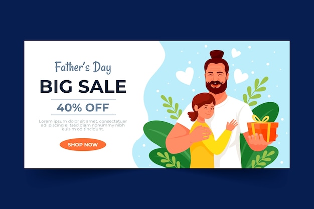 Free vector flat horizontal sale banner template for fathers day celebration