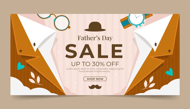 Flat horizontal sale banner template for fathers day celebration