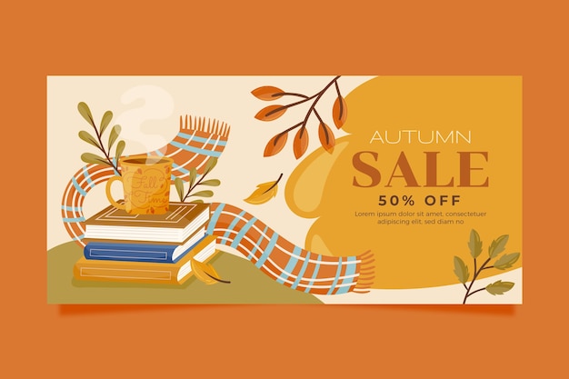 Бесплатное векторное изображение Шаблон горизонтального баннера продажи для празднования осеннего сезона