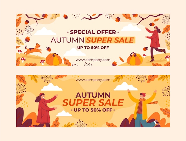 Бесплатное векторное изображение Плоский горизонтальный шаблон баннера продажи на осень