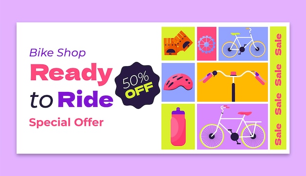 Бесплатное векторное изображение Шаблон горизонтального баннера продажи для бизнеса велосипедного магазина