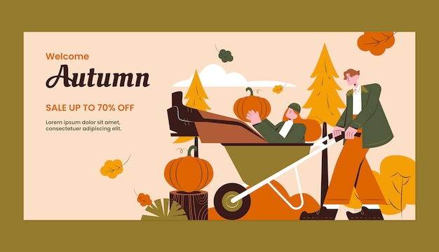 無料ベクター 秋の季節のお祝いのための平らな水平販売バナー テンプレート