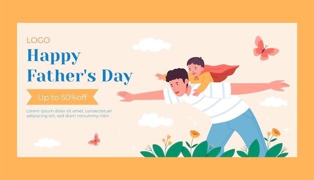 Бесплатное векторное изображение Шаблон плоского горизонтального баннера для празднования дня отца