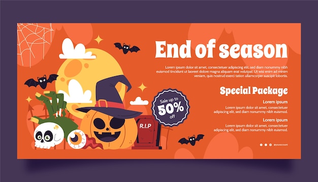 Бесплатное векторное изображение Планшет горизонтальной продажи баннера для празднования хэллоуина