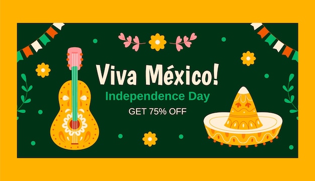 무료 벡터 멕시코 독립기념일 축하를 위한 평면 판매 배너 템플릿
