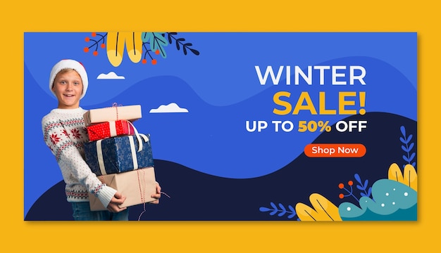 Бесплатное векторное изображение Шаблон плоского горизонтального баннера продажи для празднования зимнего сезона