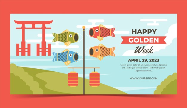 Flat horizontal sale banner template for golden week celebration