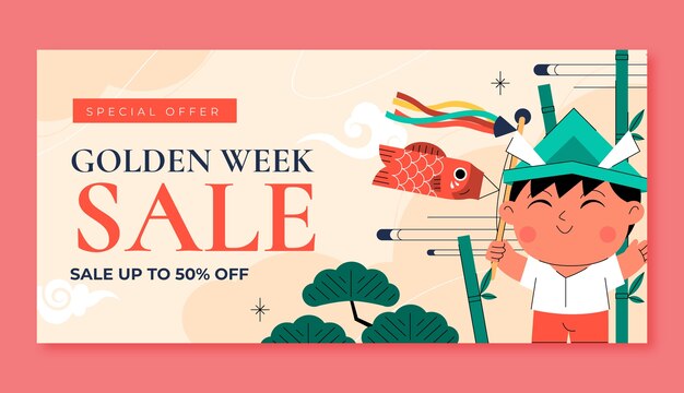 Free vector flat horizontal sale banner template for golden week celebration