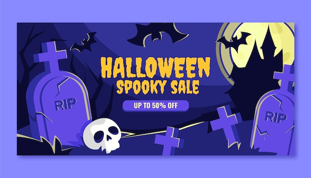 Modello di banner di vendita orizzontale piatto per la celebrazione di halloween