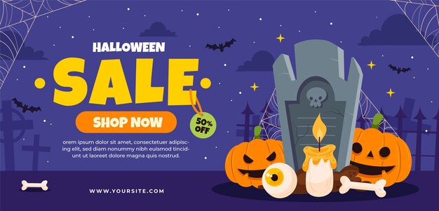 Flat horizontal sale banner template for halloween celebration