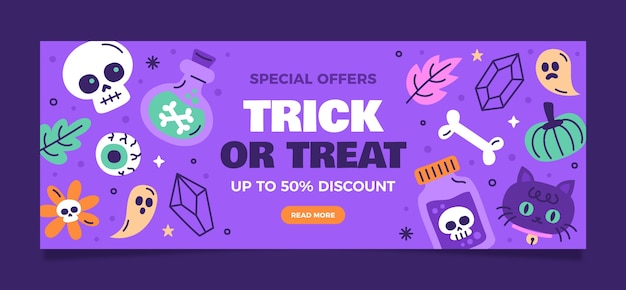 Flat horizontal sale banner template for halloween season celebration