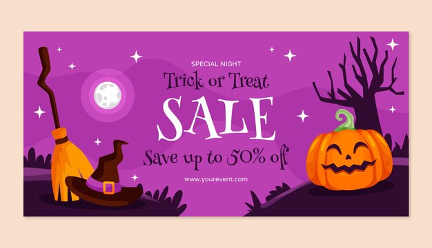 Flat horizontal sale banner template for halloween season