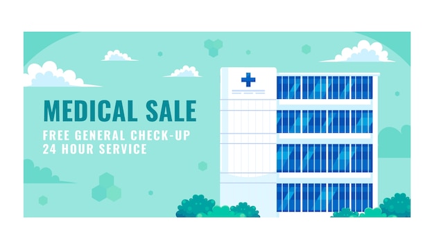 Free vector flat horizontal sale banner template for hospital