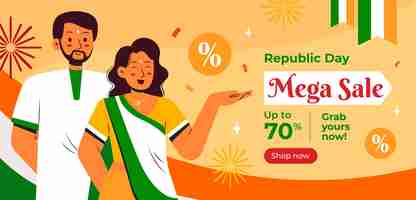 Free vector flat horizontal sale banner template for india independence day celebration