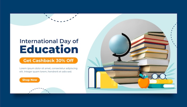 Free vector flat horizontal sale banner template for international day of education