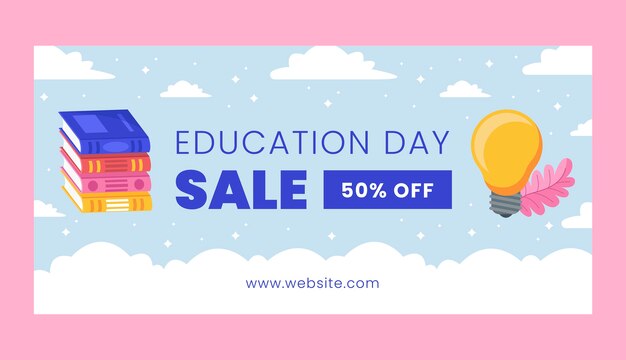 Flat horizontal sale banner template for international day of education