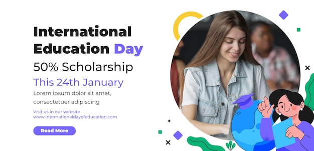 Flat horizontal sale banner template for international day of education