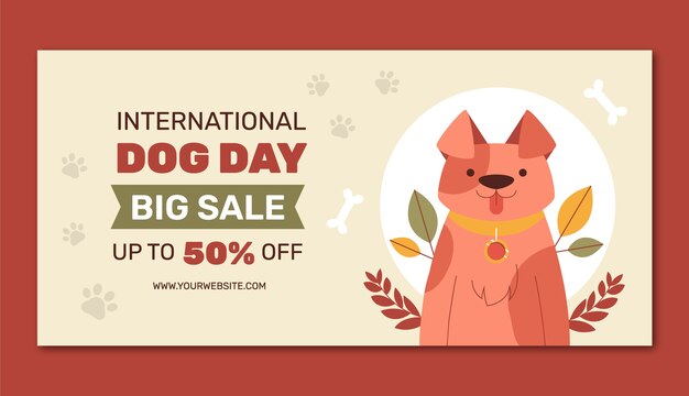 Flat horizontal sale banner template for international dog day celebration