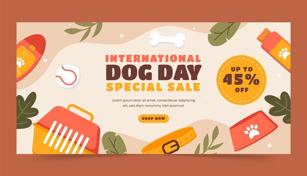 Flat horizontal sale banner template for international dog day celebration