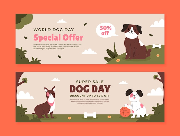 Free vector flat horizontal sale banner template for international dog day celebration