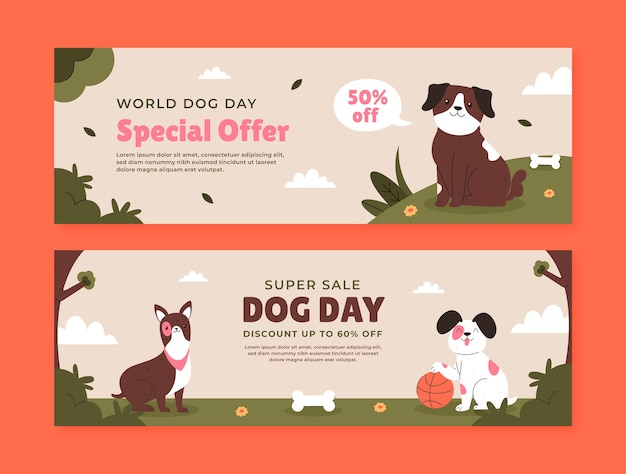 Плоский горизонтальный шаблон баннера продажи для празднования международного дня собаки
