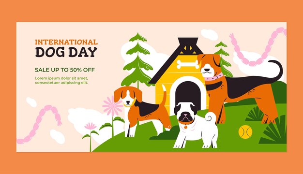 Flat horizontal sale banner template for international dog day celebration