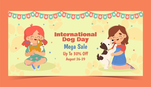 Flat horizontal sale banner template for international dog day celebration