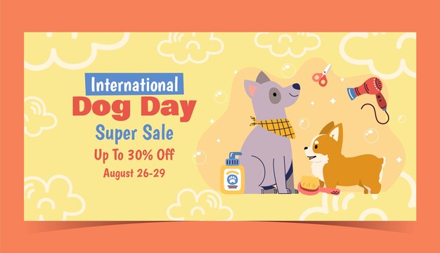 Flat horizontal sale banner template for international dog day celebration