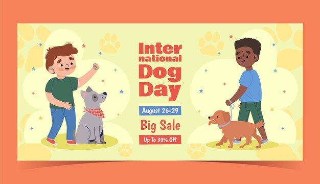 Flat horizontal sale banner template for international dog day celebration