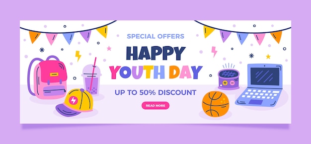 Free vector flat horizontal sale banner template for international youth day celebration