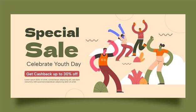 flat horizontal sale banner template for international youth day celebration