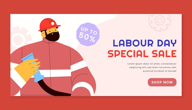 Free vector flat horizontal sale banner template for labour day celebration