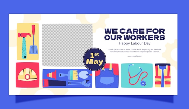 Free vector flat horizontal sale banner template for may 1st labour day