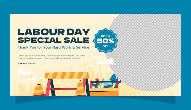 Free vector flat horizontal sale banner template for may 1st labour day