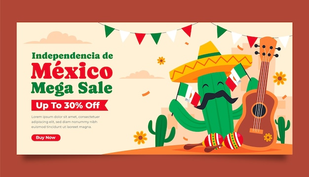 Free vector flat horizontal sale banner template for mexico independence day celebration