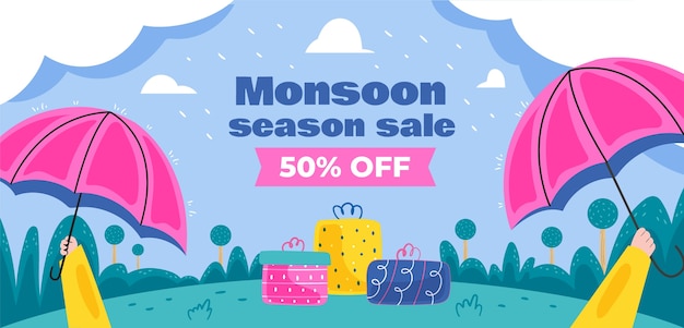 flat horizontal sale banner template for monsoon season