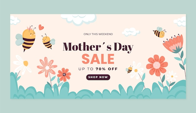 Flat horizontal sale banner template for mother's day celebration