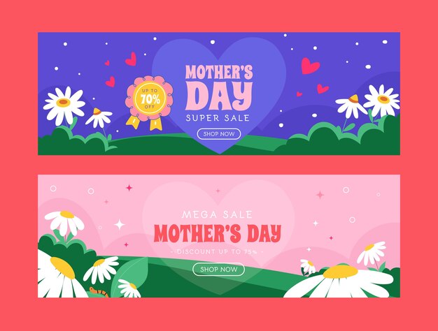 Flat horizontal sale banner template for mother's day celebration