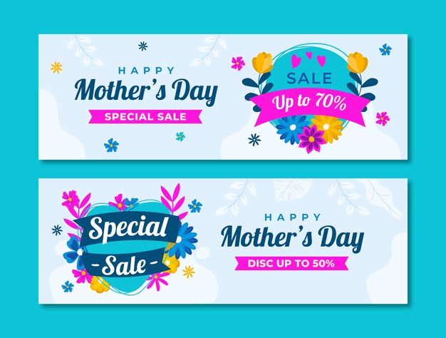 Плоский горизонтальный шаблон баннера продажи для празднования дня матери