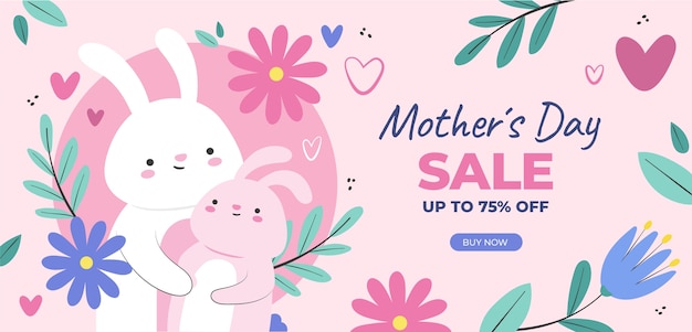 Flat horizontal sale banner template for mother's day celebration